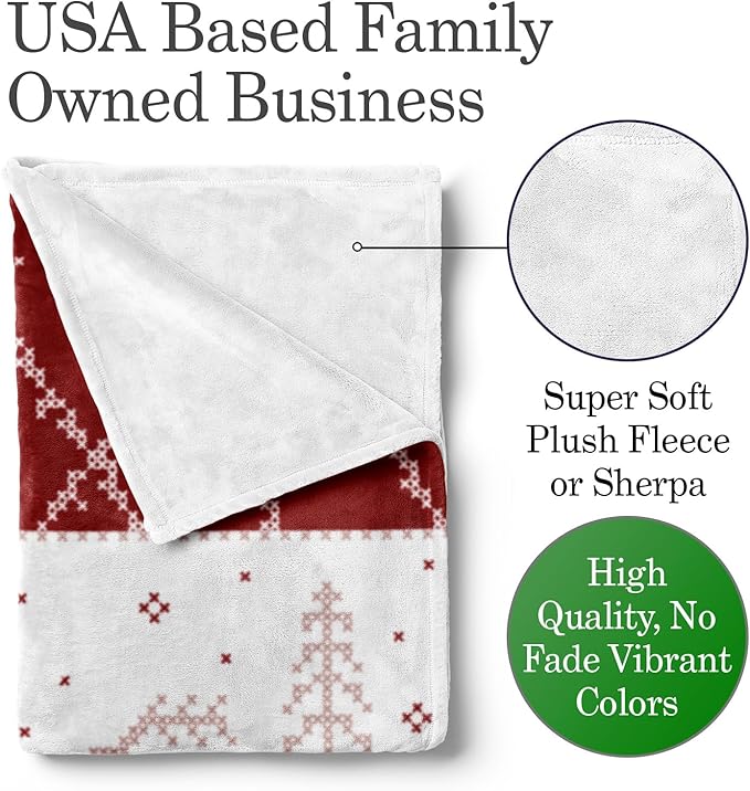 Personalized Christmas Stitch Style Blanket - Ships Next Day from USA - Fleece or Sherpa, Soft Sofa Throw, Customizable Family Throws, Holiday Home Decor, Cozy Christmas Bedding (Fleece 30x40)