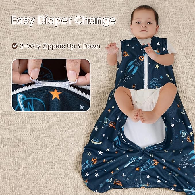 david's kids 3 Pack Warm Micro Fleece Baby Sleep Sack 12-18 Months, Soft Baby Wearable Blankets with 2-Way Zipper, Comfy Winter Sleeping Bags for Toddler Boys Girls Neutral, Large Size, Space