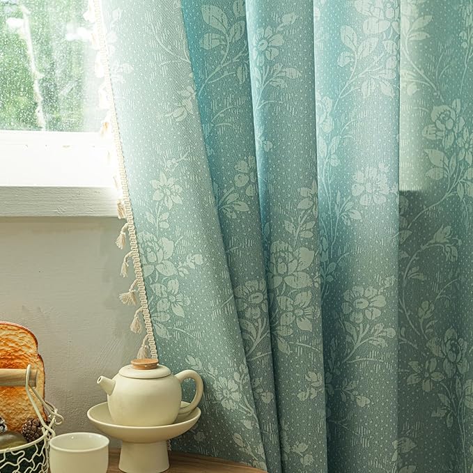 ENJOYBRIDAL Floral Curtains 96 Inch Long Sage Green Farmhouse Drapes Living Room Bedroom Semi Sheer Rod Pocket Window Curtain Panels Rustic Boho Retro 2 Panel Sets Window Treatments