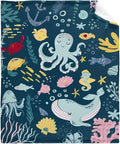 Thuswarm Cute Blue Sea Creatures Octopus Whale Flannel Blanket for Autumn Winter Gifts Warm Cozy Soft Funny Print Throw for Bed Couch Sofa 40”×30” XSmall for Pets