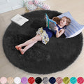 Black Round Rugs 5Ft for Bedroom Aesthetic, Fluffy Plush Circle Area Rugs for Living Room, Fuzzy Modern Cool Throw Carpet for Baby Kids Teen Boys Mens, Office Playroom Nursery Apartment Home Decor