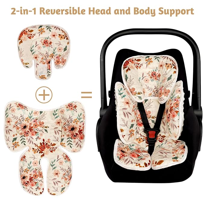 TANOFAR Infant Car Seat Head Support, Soft Baby Carseat Head & Body Support, Autumn Baby Car Seat Insert Cushion for Newborn Girls