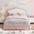 Full Upholstered Bed Frame With Storage Drawer and Smart Led Headboard, Princess Full Size Platform Bed Frames for Kids/Girls, Wooden Slats Support, No Box Spring Needed, Easy Assembly, Pink
