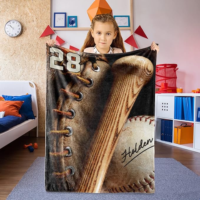 Custom Baby Soft Blanket: Personalized Bedding for Kids Baseball Ball Throw Blankets - Perfect Newborn Gift Infant Swaddling Blanket with Name 40x50inch