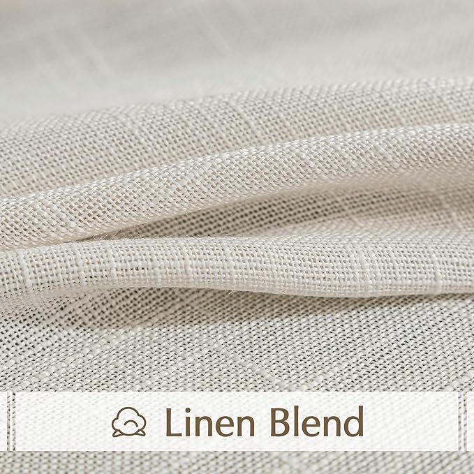 FMFUNCTEX Linen Semi Sheer Curtains for Bedroom, Natural Curtains 84 Inches Long for Living Room, Country Farmhouse Sheer Drapes, Light Filtering Window Curtain, Grommet Top 2 Panels