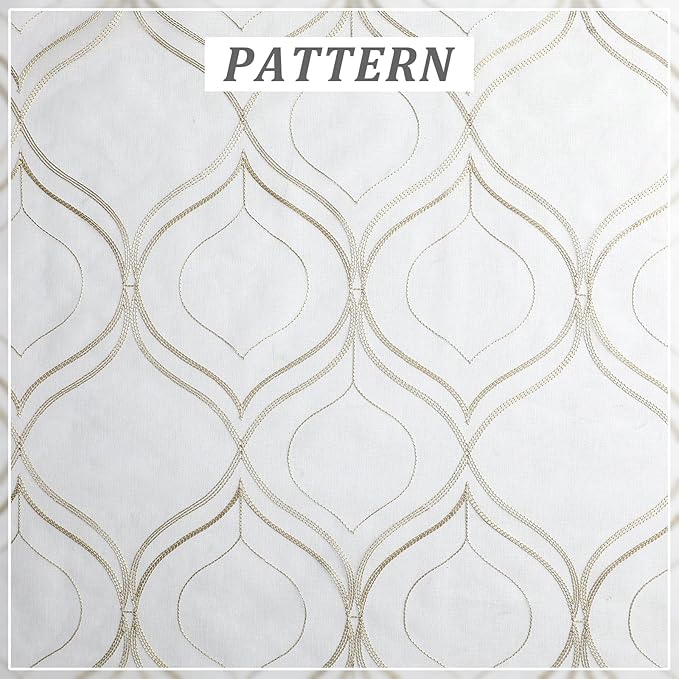 VISIONTEX Moroccan Embroidered White Sheer Curtains Panels, Decor French Textured Rod Pocket Voile Tulle Semi Window Trellis Drapes for Bedroom, Set of 2, 54 x 108 inch, Light Brown