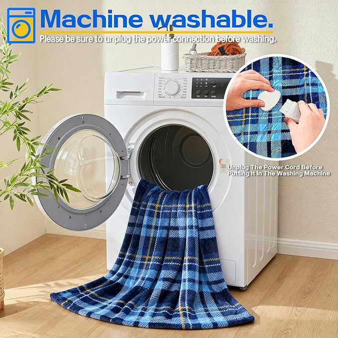 Electric Blanket Heated Queen, Soft Flannel 90"x84" Plaid Heating Blanket with 8 Hours Auto Off 10 Fast Heating Levels Machine Washable Sherpa Heated Blanket with Overheating Protection
