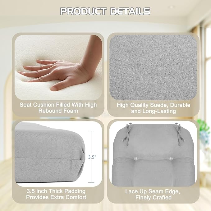 BECHAEO 5PCS Suede Glider Rocker Replacement Cushions with Ottoman Cover Thicken Soft Rocking Chair Cushion Set for Indoor Nursery Glider Rocking Chair, Light Gray