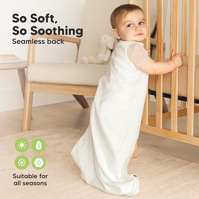 2-Pack Organic Baby Sleep Sacks, 100% Cotton - Soft & Breathable 0.5TOG Baby Wearable Blanket,Toddler Sleeping Sack 18-24 months,Easy to Wear Transitional Swaddles for Newborns,Infants (Soft White, L)