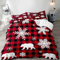 LUVIVIHOME 3PCS Christmas Duvet Cover Queen Bedding Set, White Snowflake Bear Woodland Animals Cabin Lodge Holiday New Year Xmas Checkered Black Red Buffalo Plaid Comforter Quilt Cover, 2 Pillow Cases