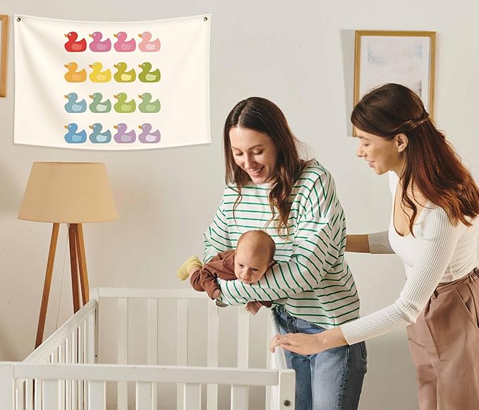 Boho Rectangular Banner Flag Wall Sign Decor Gift for Baby Boy Girl Kids,Nursery Baby Room Above Crib Bedroom Playroom Reading Room Wall Decor-Ducks Theme-Baby,Shower Birthday Christmas Gift