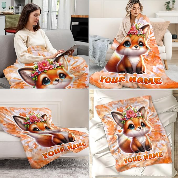 Personalized Fox Blanket - 30" x 40" Inches Animal Throw Blanket Gifts for Kids, Girls - Soft Furry Throw Stuff for Sofa, Lap