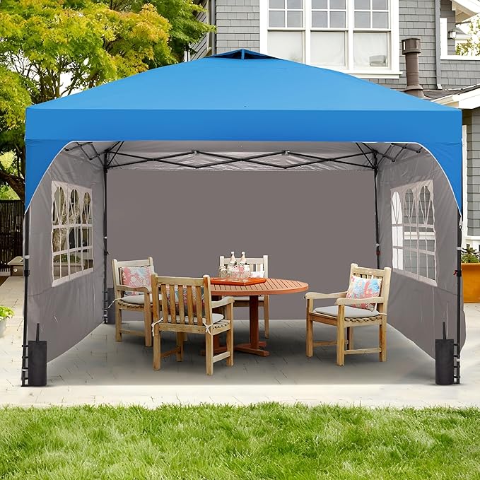 GDY 12x12FT Pop Up Canopy Tent with One Push Setup, Easy to Install with 4-Sidewalls for Events, Parties, Camping, Outdoor Gazebo with 4-Sandbags, Blue.