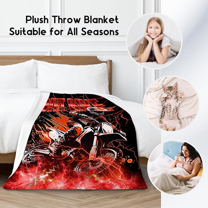 Boys Blanket Dirt Bike Blankets Gifts for Kids Toddlers, 30"x40" Warm Lightweight Flannel Throw for Couch Sofa