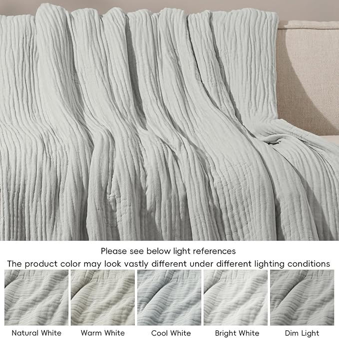 PHF Cooling Muslin Blanket Twin Size 60"x80", 6-Layer Lightweight Gauze Blanket Made from 35% Rayon Derived from Bamboo & 65% Cotton, Breathable & Ultra Soft Cozy, Aesthetic Home Decor, Harbor Mist