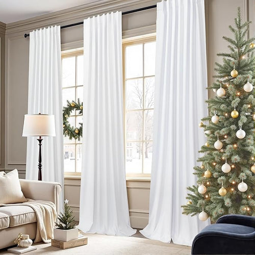 78 Inch Long Linen Textured Blackout Curtains 2 Panels Set for 76-80 inch Window Drapes Back Tab White Room Darkening Curtains for Sliding Glass Door Energy Efficient Noise Cancelling 52x78 in Length