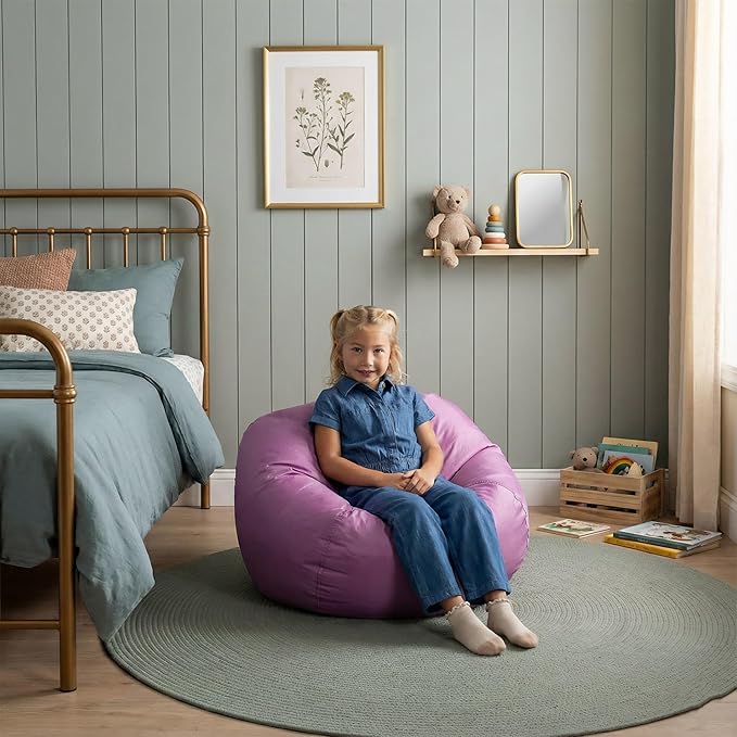 Big Joe Classic Bean Bag Chair for Kids Bedroom and Reading Nook, Easy-Clean Radiant Orchid, Durable Nylon Polyester Blend, 2 feet Refillable
