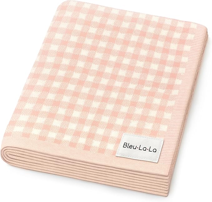 Plaid Swaddle Blanket for Baby Girls - 100% Soft Fine Knit Cotton Quilt Blanket - Use as Receiving Swaddling Stroller Nursery Bed Shower Baby Gift Registry for Newborns & Toddlers (Plaid - Pink)