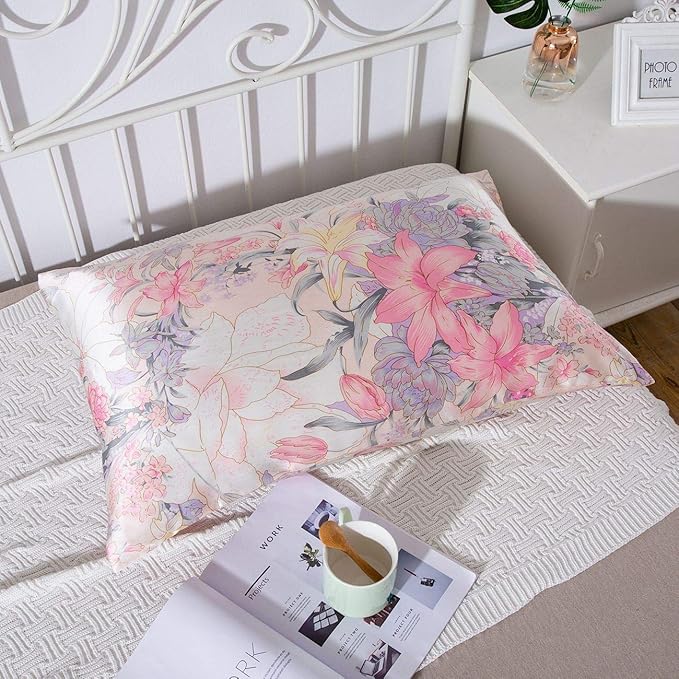 SLPBABY Silk Pillowcase for Hair and Skin with Hidden Zipper Print (Standard, Pattern15)