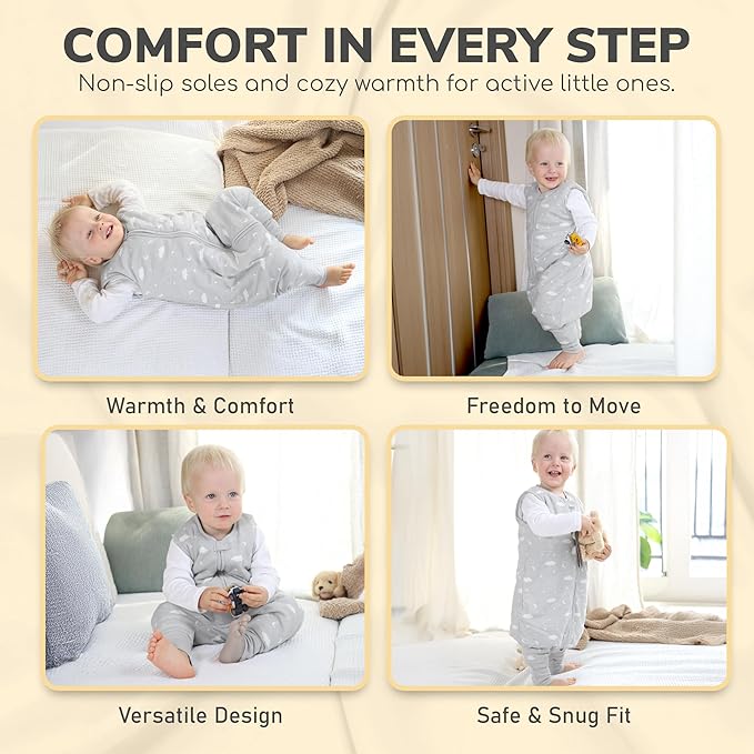 Mama Cheetah Toddler Sleep Sack with Feet 2T, 2.5 TOG Organic Cotton Baby Sleeping Bag with Legs, Winter Baby Wearable Blankets for Early Walker M