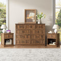 CARPETNAL Farmhouse Dresser and Nightstand Sets for Bedroom, 3 Pcs Bedroom Set, 9 Drawer Dresser & Nightstand Set of 2, Modern Wood Chest of Drawers for Bedroom, Living Room, Entryway, Brown