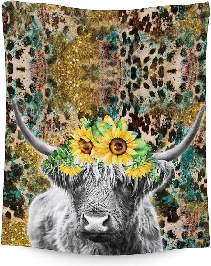 Highland Cow Blanket Gifts - 40x30 Inches Cute Throw Blanket for Women, Girls Dark Soft Fuzzy Blankets Lap, Chair