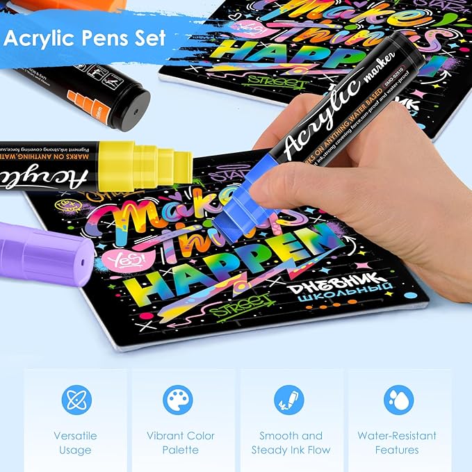 Acrylic Paint Markers, 10 Jumbo Colored Markers, 15mm Jumbo Felt Tip, Waterproof and Permanent Ink Paint Pens for Rock Painting, Stone, Ceramic, Glass, Wood, Canvas, Outdoor Paintings,Signs