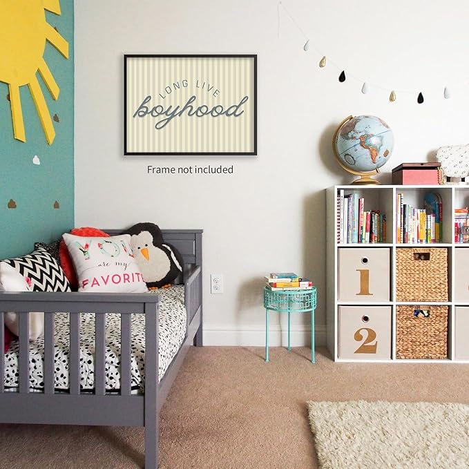YYS Long Live Boyhood Quote Wall Art Preppy Blue Stripe Poster Modern Fashion Minimalist Canvas Prints for Boy Nursery Bedroom Wall Decor 24x36 inch Unframed