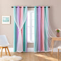 XiDi Blackout Curtains 90 Inches Long for Girls Bedroom, Room Darkening Grommet Window Ombre Curtains 2 Panel Sets, Kids Unicorn Princess Theme Decor Colorful Rainbow Design Pink/Purple/Green 34x90