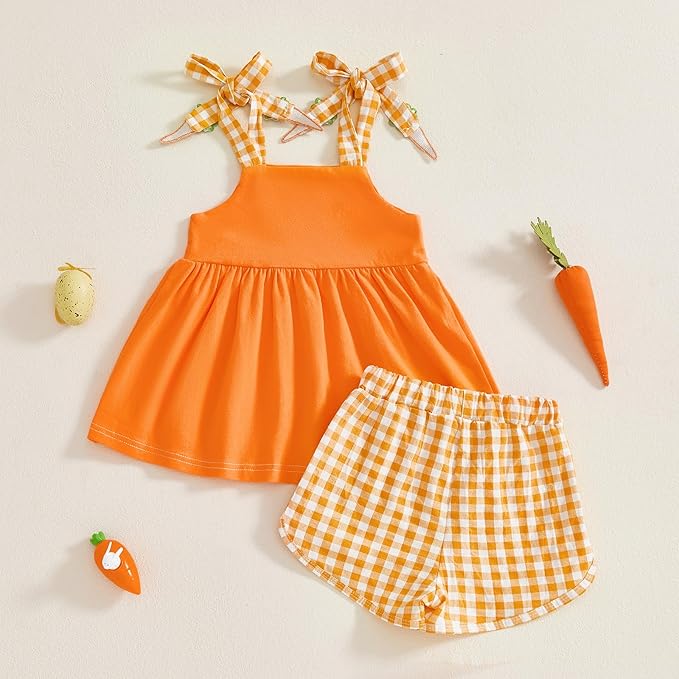 Thorn Tree Baby Girl Summer Outfits Sleeveless Easter Dresses for Toddler Girls Casual Plaid Shorts Bunny Spring Clothes