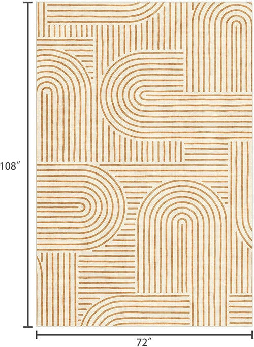 6x9 Area Rug for Living Room - Large Abstract Washable Rugs for Bedroom Non-Slip Orange Dining Room Rug Rainbow Low-Pile Carpet Soft Modern Rug for Office Nursery Room