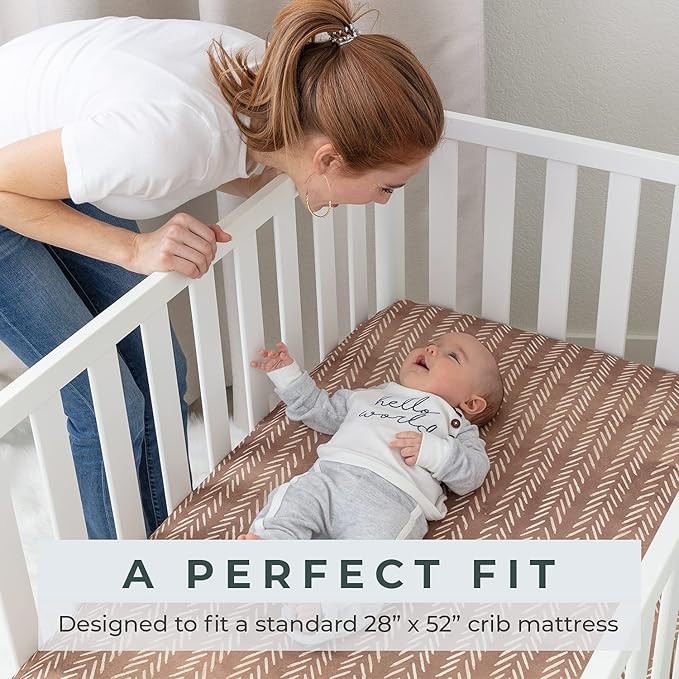 Pobibaby - Premium Single Fitted Baby Boy Crib Sheets for Standard Crib Mattress - Ultra-Soft Cotton Blend, Safe and Snug, and Stylish Woodland Crib Sheet (Wildlife Brown)