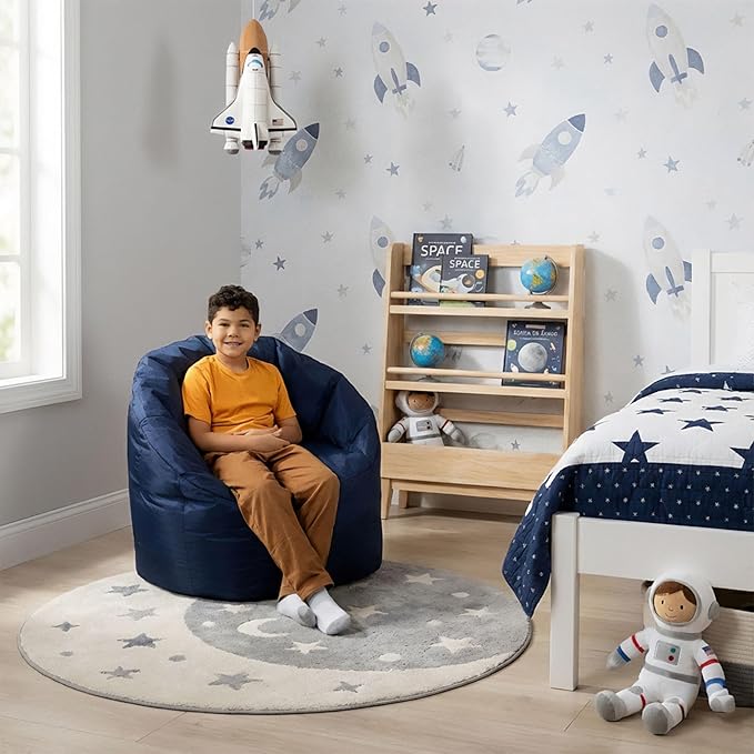 Big Joe Milano Bean Bag Chair for Kids, Teens, Adults, Durable Easy-Clean Navy Smartmax, Nylon Polyester Blend, Lightweight Seat for Reading Nook and Gaming, 2.5 foot Refillable
