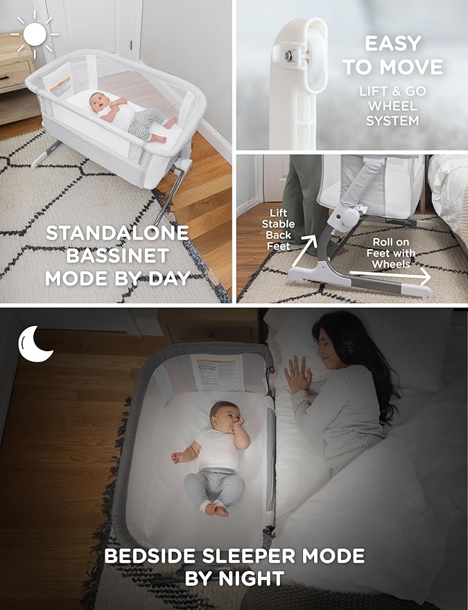 Baby Delight Beside Me Dreamer Bassinet | Bedside Sleeper | 6-Position Height Adjustment | Driftwood Grey
