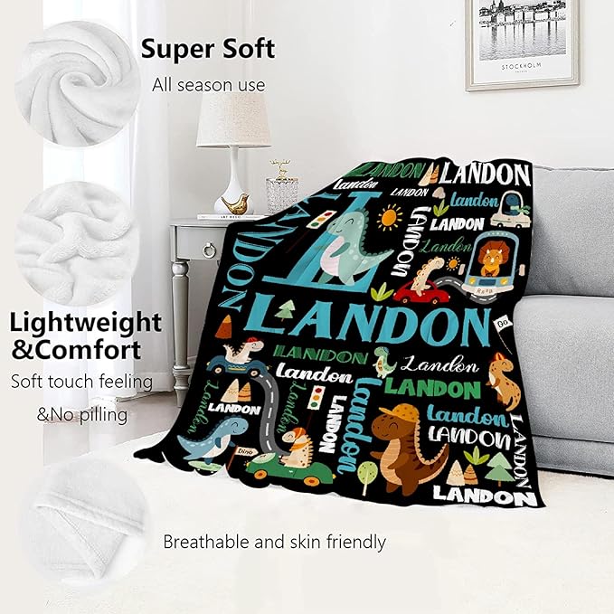 Custom Dinosaur Truck Blanket Gifts for Girls Boys Women - Super Soft Cozy Warm Throw Sheet for Couch Bed Sofa Office Decor All Season 60"x80" for Adult