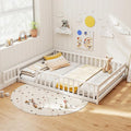 KOMFOTT Full Size Wood Floor Bed with Door & Fence, Montessori Bed Frame with Full Length Safety Guardrails, Door & Latch, Wooden Montessori Floor Bed for Kids, Girls, Boys (Full,White)