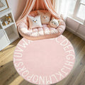 Round ABC Rug-7ft Children Education and Learning Fun Carpet, Alphabet Baby Crawling Mat,Fluffy and Comfortable Plush Floor Cushion Pink Sofa Cushion, for Playroom Classroom Decoration