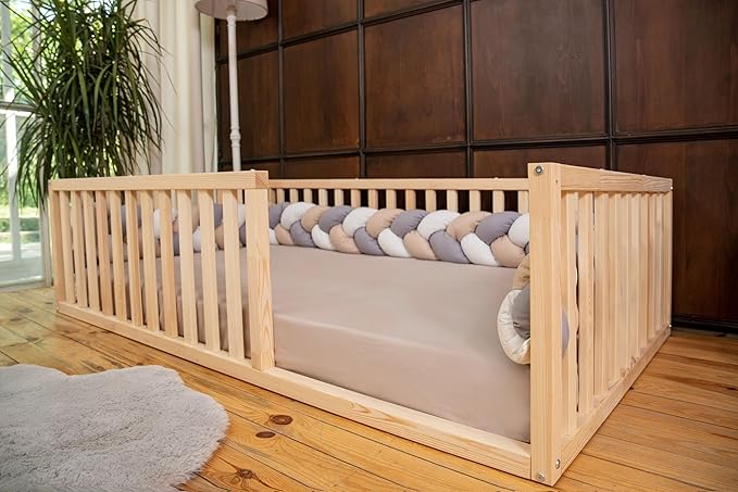 Montessori Floor Bed Twin Size 39x75 / Height 18.9'' | Pine Tree Toddler Bed Frame, Wood Bed Frame | Gift for Kids Room Decor (Twin)