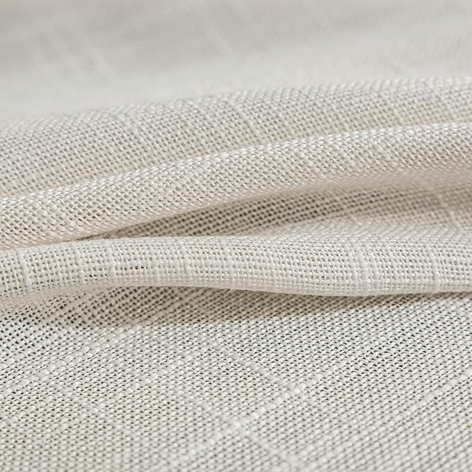 FMFUNCTEX Linen Semi Sheer Natural Curtains for Bedroom Living Room, Beige Curtain Panels 90 Inches Long Sheer Linen Textured Window Drapes Farmhouse Light Filtering 2 Panels Rod Pocket