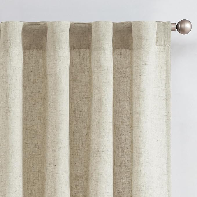 jinchan Oat Linen Blend Curtains for Living Room 108 Inch Length Extra Long 2 Panels Curtains for Sliding Glass Doors, 50 Inch Wide Drapes with Rod Pocket Back Tab(50W x 108L, Oat)