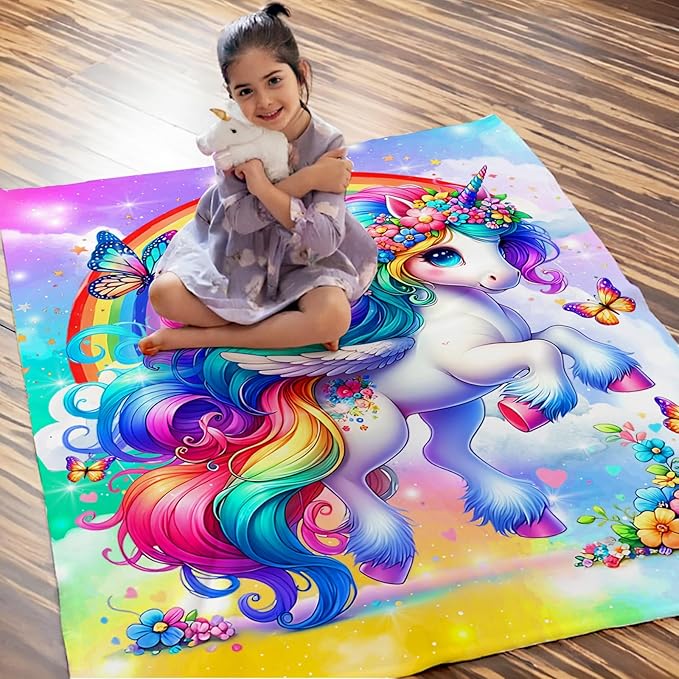 Unicorn Blanket for Girls 4-6, Throw Gift for Toddlers Kids Daughter 30x40 Inches Soft Cozy Cute Decor Throw Blankets for Sofa Couch Bedroom Trip