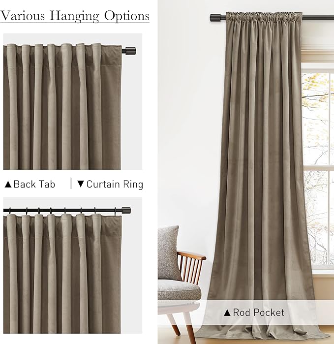 StangH Camel Beige Polyester Curtains for Window - Elegant Decor Room Darkening Thermal Insulated Curtains 108 inches for Living Room, Privacy Assured Door Drapes for Office/Patio, W52 x L108,2 Panels