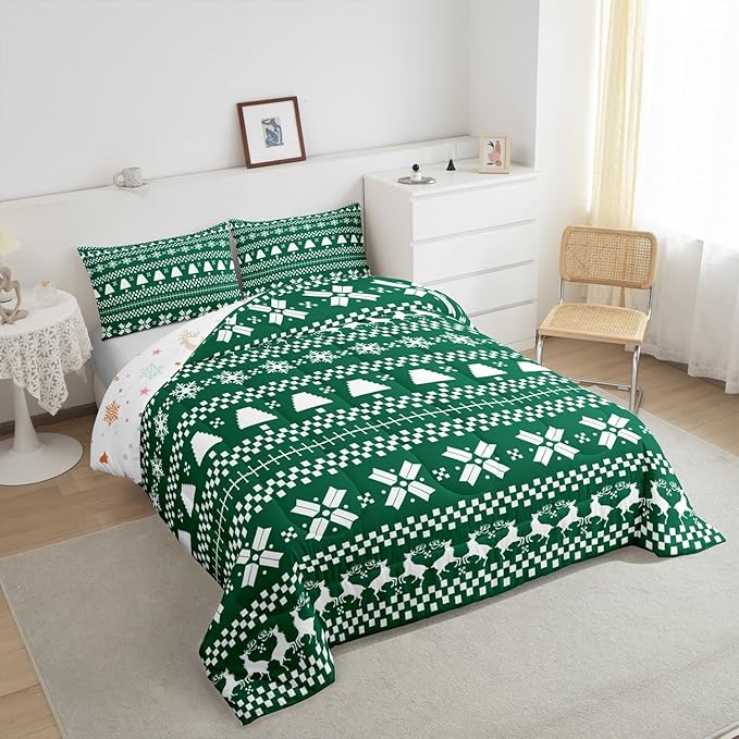 Feelyou Christmas Bedding Set for Kids Boys Girls Full Size Xmas Deer Elk Decor Comforter Set Ultra Soft Xmas Snowflake Comforter Winter Duvet Quilt Bedroom Decor Christmas Decor Quilt