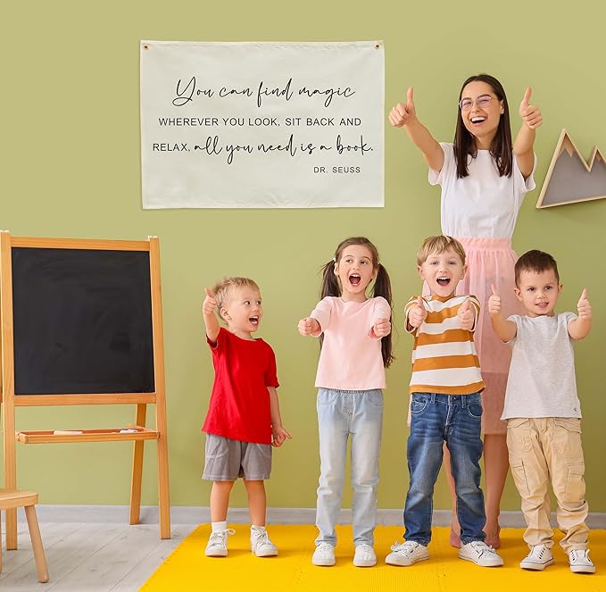 Inspirational Nursery Classroom Above Crib Bedroom Playroom Reading Room Wall Decor Rectangular Rectangular Banner Flag Wall Sign Decor for Baby Toddler Boy Girl Kids Christmas Gift You Can Find Magic