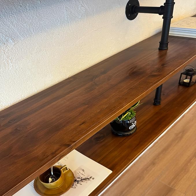 Industrial Pipe Wall Shelves Pipe Shelving with Real Wood Plank ,70 Inches Floating Shelves for Wall Farmhouse Pipe Book Shelves Dark Brown 2 Tier for Kitchen,Living Room Decor and Bar Shelving