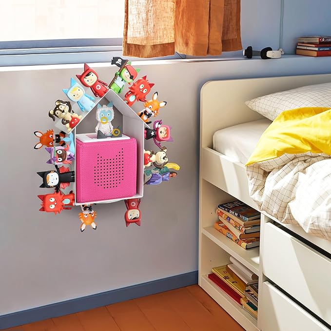 For Tonies Box Shelf,for Tonie Shelf Magnetic house shaped shelf adhesive Metal Plate Tonie Storage Shelf for 35 tonie figurines tonie display, for Kids Play Room, Wall-Mounted and Desktop Placement.