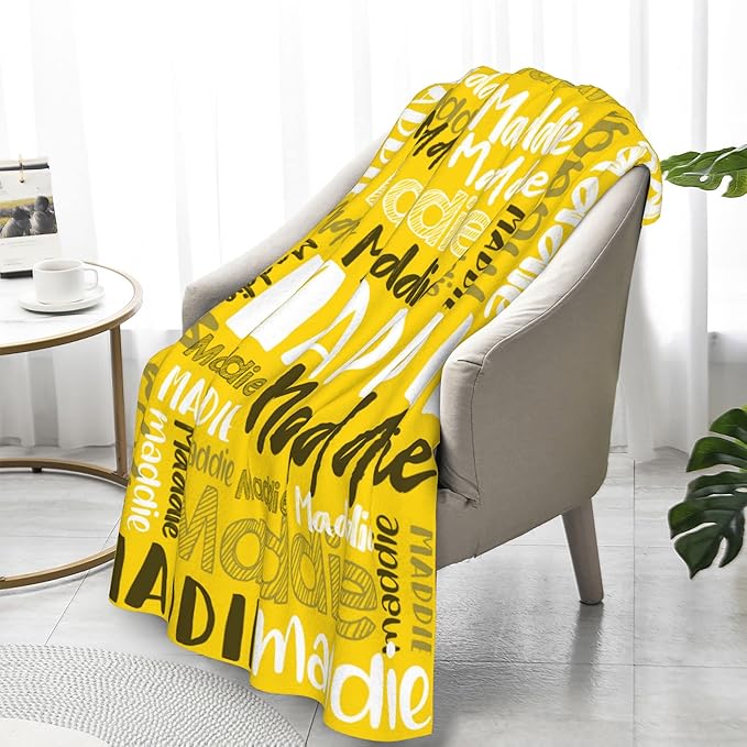 Dr.TOUGH Personalized Blankets with Name Customized Baby Blankets for Girls Boys Adults Monogrammed Blankets & Throws Christmas Birthday Mothers Fathers Valentines Day Gift (Gold,50''×60'')