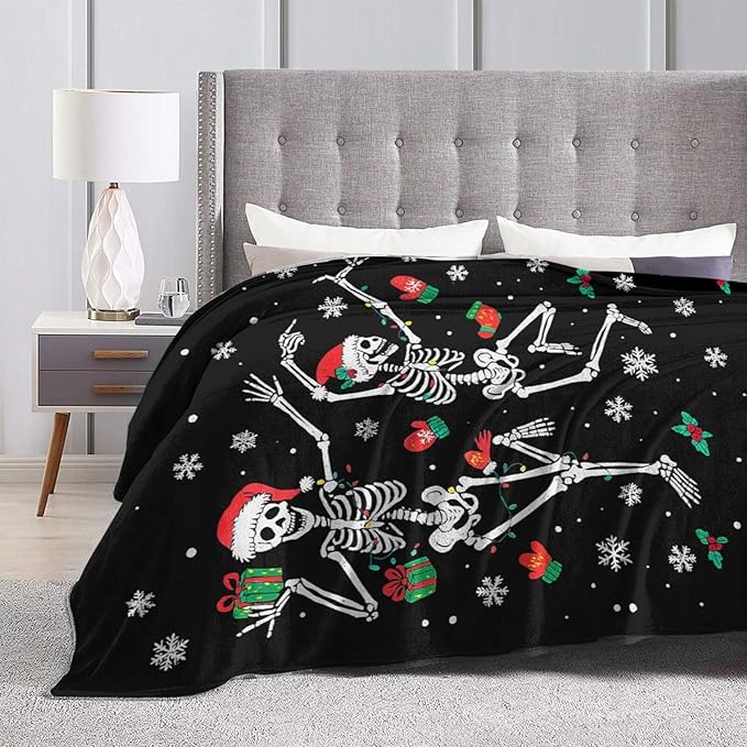 Gothic Fleece Blanket Christmas Skull Throw Blankets for Girls Boys Super Soft Warm Flannel Funny Throws Gifts for Men Women Cozy Fuzzy Plush Stuffed Couch Bed Bedding Decor 80"x60"