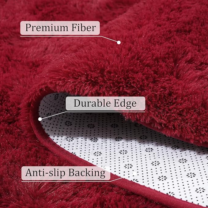 BENRON Fluffy Rugs for Living Room 6x9 Wine Red, Washable Large Area Rugs for Bedroom Dining Table Office Kids Nursery Room, Washable Indoor Floor Carpets