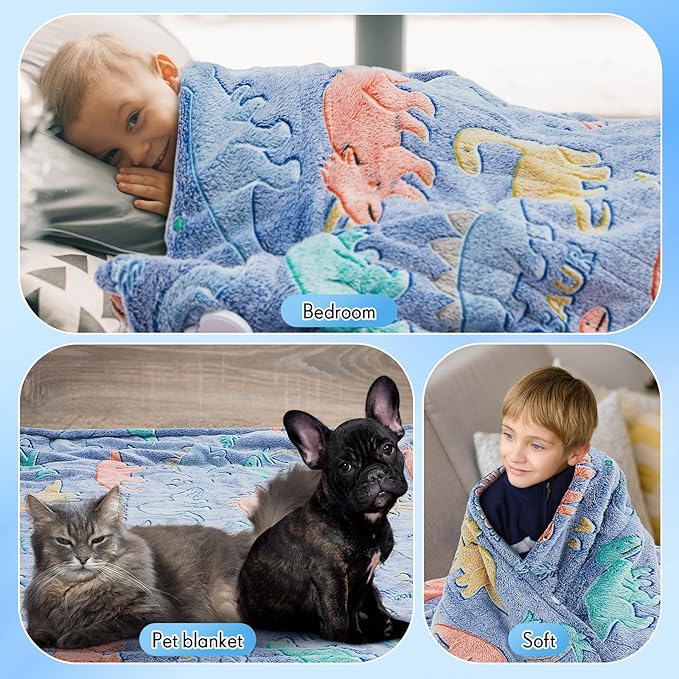 Kids Heated Blanket Glow in The Dark Dinosaur Heating Blanket Girls Boys Children 50"x60" Electric Blankets with 10 Heating Levels & 8 Hours Auto Off Etl Certified Machine Washable